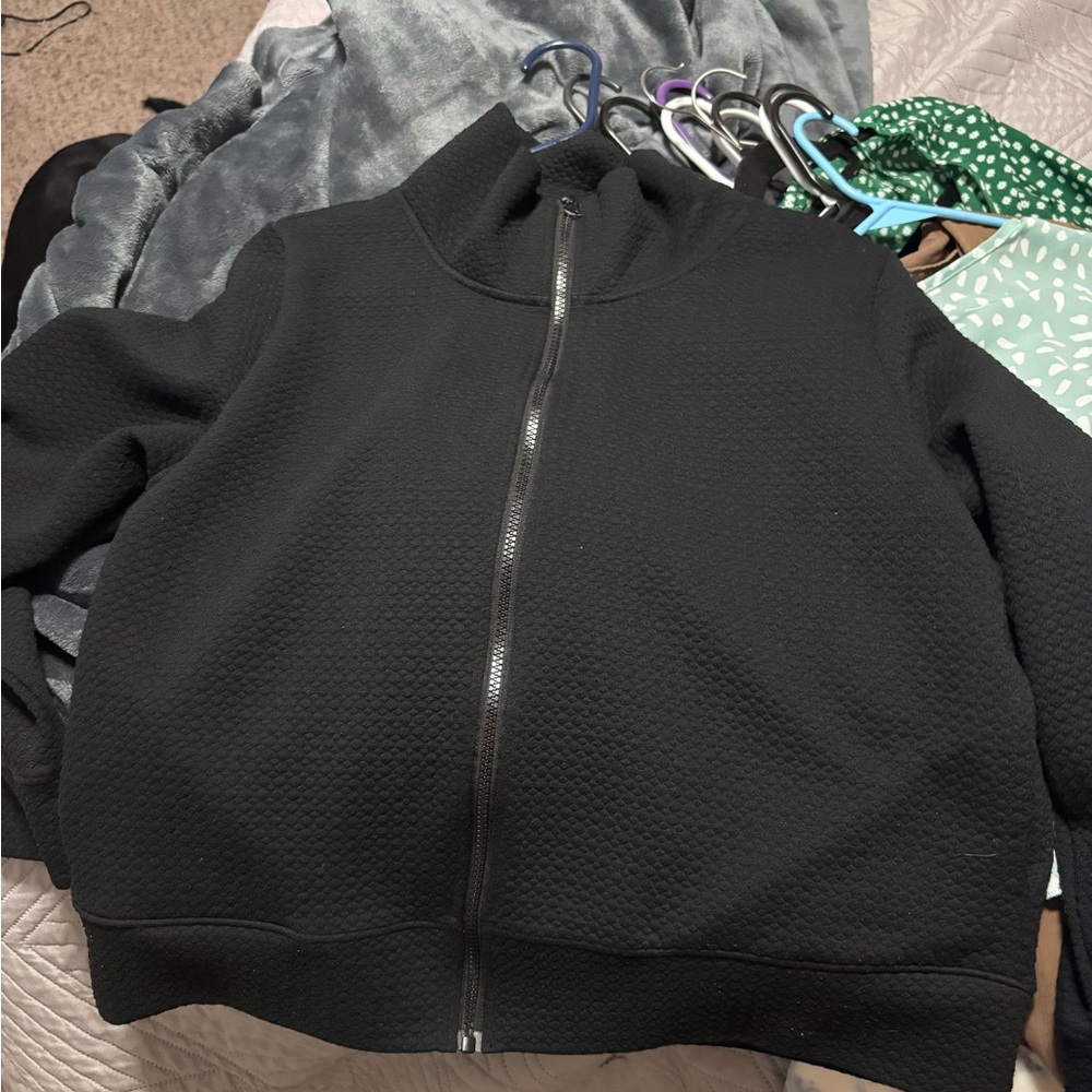 Black Textured Zip-Up Jacket